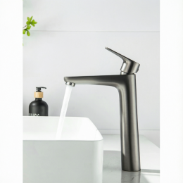 AQ1104BGM БЕТТА смеситель для раковины высокий 230, без донного клапана, оружейная сталь