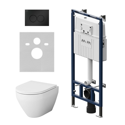 Комплект унитаз с инсталляцией, кнопкой и сиденьем микролифт AM.PM Spirit V2.0 IS100138.701700 безободковый купить с доставкой. 100% Оригинал. Гарантия!