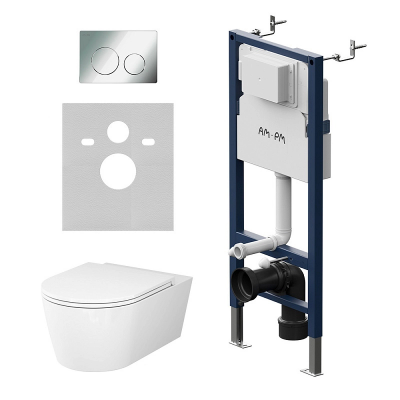 Комплект унитаз с инсталляцией, кнопкой и сиденьем микролифт AM.PM Func IS90151.8F1701 безободковый купить с доставкой. 100% Оригинал. Гарантия!