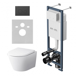 Комплект унитаз с инсталляцией, кнопкой и сиденьем микролифт AM.PM Sense IS110138.741701 безободковый