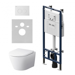 Комплект унитаз с инсталляцией, кнопкой и сиденьем микролифт AM.PM Sense IS100101.741701 безободковый