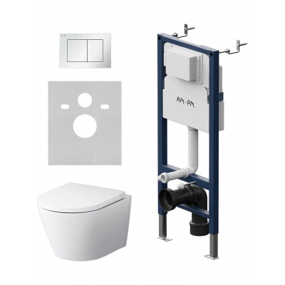 Комплект унитаз с инсталляцией, кнопкой и сиденьем микролифт AM.PM Sense IS90201.741701 безободковый купить с доставкой. 100% Оригинал. Гарантия!