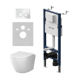 Комплект унитаз с инсталляцией, кнопкой и сиденьем микролифт AM.PM Like IS90101.801900 безободковый