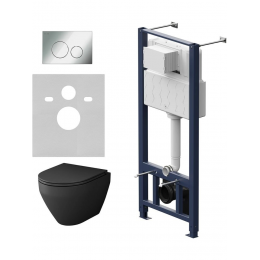 Комплект унитаз с инсталляцией, кнопкой и сиденьем микролифт AM.PM Spirit V2.0 IS49051.701700MB безободковый