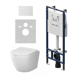 Комплект унитаз с инсталляцией, кнопкой и сиденьем микролифт AM.PM Like IS100101.801900 безободковый