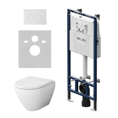 Комплект унитаз с инсталляцией, кнопкой и сиденьем микролифт AM.PM Spirit V2.0 IS100101.701700 безободковый купить с доставкой. 100% Оригинал. Гарантия!