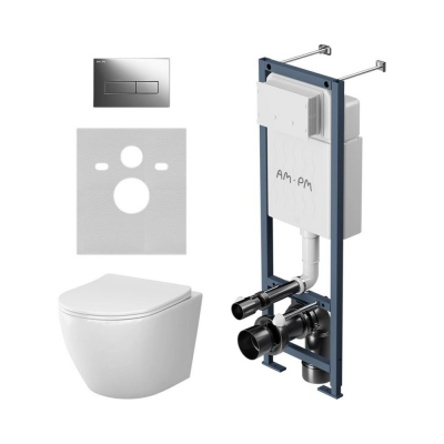 Комплект унитаз с инсталляцией, кнопкой и сиденьем микролифт AM.PM Like IS110351.801900 безободковый купить с доставкой. 100% Оригинал. Гарантия!