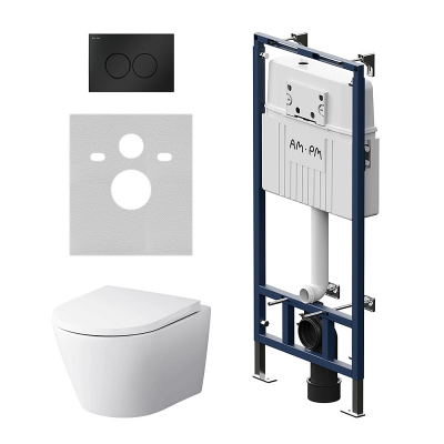 Комплект унитаз с инсталляцией, кнопкой и сиденьем микролифт AM.PM Sense IS100138.741701 безободковый купить с доставкой. 100% Оригинал. Гарантия!