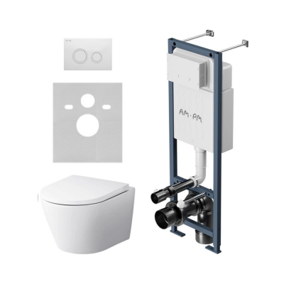 Комплект унитаз с инсталляцией, кнопкой и сиденьем микролифт AM.PM Sense IS110101.741701 безободковый купить с доставкой. 100% Оригинал. Гарантия!