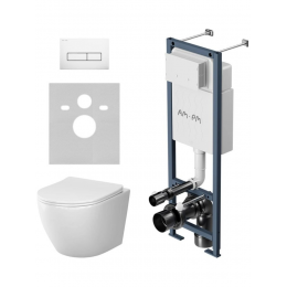 Комплект унитаз с инсталляцией, кнопкой и сиденьем микролифт AM.PM Like IS110301.801900 безободковый
