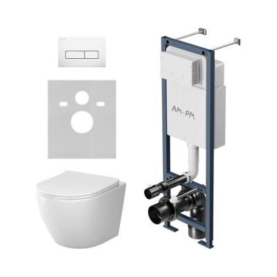 Комплект унитаз с инсталляцией, кнопкой и сиденьем микролифт AM.PM Like IS110301.801900 безободковый купить с доставкой. 100% Оригинал. Гарантия!