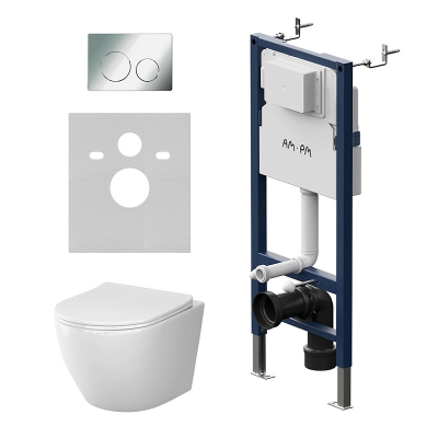 Комплект унитаз с инсталляцией, кнопкой и сиденьем микролифт AM.PM Like IS90151.801900 безободковый купить с доставкой. 100% Оригинал. Гарантия!