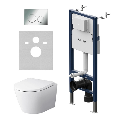 Комплект унитаз с инсталляцией, кнопкой и сиденьем микролифт AM.PM Sense IS90151.741701 безободковый купить с доставкой. 100% Оригинал. Гарантия!