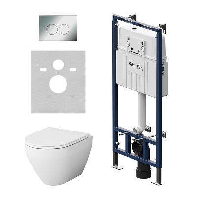 Комплект унитаз с инсталляцией, кнопкой и сиденьем микролифт AM.PM Spirit V2.0 IS100151.701700 безободковый купить с доставкой. 100% Оригинал. Гарантия!