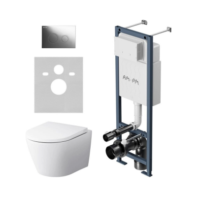 Комплект унитаз с инсталляцией, кнопкой и сиденьем микролифт AM.PM Sense IS110151.741701 безободковый купить с доставкой. 100% Оригинал. Гарантия!
