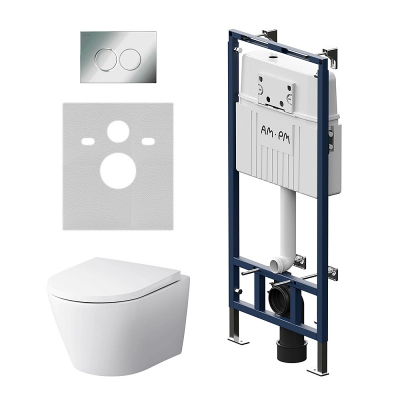 Комплект унитаз с инсталляцией, кнопкой и сиденьем микролифт AM.PM Sense IS100151.741701 безободковый купить с доставкой. 100% Оригинал. Гарантия!