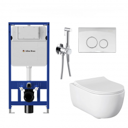 Комплект унитаз с инсталляцией, кнопкой, сиденьем микролифт и гигиеническим душем Allen Brau Priority 301296+301297+306274+306276+296357