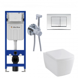 Комплект унитаз с инсталляцией, кнопкой, сиденьем микролифт и гигиеническим душем Allen Brau Liberty 279260+280865+325594+306280+314382