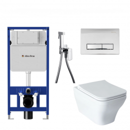 Комплект унитаз с инсталляцией, кнопкой, сиденьем микролифт и гигиеническим душем Allen Brau Infinity 301326+301327+306274+306284+265443