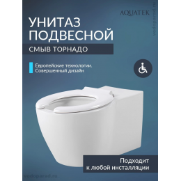 Унитаз подвесной с сиденьем Aquatek AQ2212-00 для людей с ограниченными возможностями белый