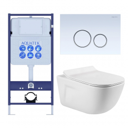 Комплект унитаз с инсталляцией, кнопкой и сиденьем микролифт Aquatek Дива SET AQUATEK ДИВА-015 4в1 безободковый