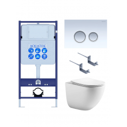 Комплект унитаз с инсталляцией, кнопкой и сиденьем микролифт SET AQUATEK ГЕЛИОС-028 безободковый