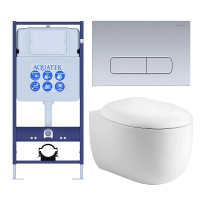 Комплект унитаз с инсталляцией, кнопкой и сиденьем микролифт Aquatek Альтаир SET AQUATEK АЛЬТАИР cm-014 4в1 безободковый купить с доставкой. 100% Оригинал. Гарантия!