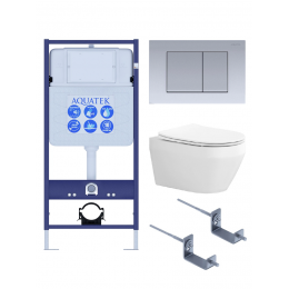 Комплект унитаз с инсталляцией, кнопкой и сиденьем микролифт Aquatek Лея SET AQUATEK ЛЕЯ cm-011 4в1 безободковый