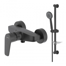 AQ1160MB БЕТТА смеситель для душа, матовый черный + AQ2013MB БЕТТА душевой гарнитур 3jet 65 см, матовый черный