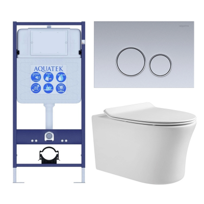 Комплект унитаз с инсталляцией, кнопкой и сиденьем микролифт Aquatek Ника SET AQUATEK НИКА-019 4в1 безободковый купить с доставкой. 100% Оригинал. Гарантия!
