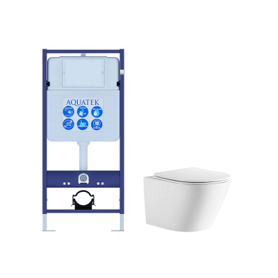 Комплект унитаз с инсталляцией и сиденьем SET AQUATEK ЛИБЕРТИ безободковый купить с доставкой. 100% Оригинал. Гарантия!