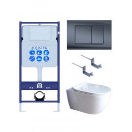 Комплект унитаз с инсталляцией, кнопкой и сиденьем микролифт SET AQUATEK ПОЛАРИС-01-033 4в1 безободковый