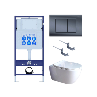 Комплект унитаз с инсталляцией, кнопкой и сиденьем микролифт SET AQUATEK ПОЛАРИС-01-033 4в1 безободковый купить с доставкой. 100% Оригинал. Гарантия!