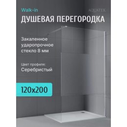 Душевая перегородка Aquatek 120 см. профиль серебро, стекло прозрачное/матовое