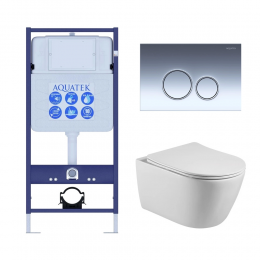 Комплект унитаз с инсталляцией, кнопкой и сиденьем микролифт Aquatek Бетта SET AQUATEK БЕТТА KDI18 безободковый