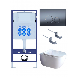 Комплект унитаз с инсталляцией, кнопкой и сиденьем микролифт Aquatek SET AQUATEK ПОЛАРИС-01-035 4в1 безободковый