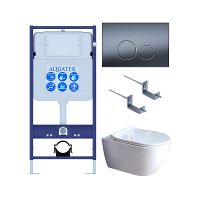 Комплект унитаз с инсталляцией, кнопкой и сиденьем микролифт Aquatek SET AQUATEK ПОЛАРИС-01-035 4в1 безободковый купить с доставкой. 100% Оригинал. Гарантия!