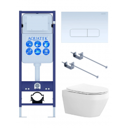 Комплект унитаз с инсталляцией, кнопкой и сиденьем микролифт SET AQUATEK ЛЕЯ KKI-1-013 4в1 безободковый