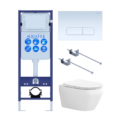 Комплект унитаз с инсталляцией, кнопкой и сиденьем микролифт SET AQUATEK ЛЕЯ KKI-1-013 4в1 безободковый купить с доставкой. 100% Оригинал. Гарантия!