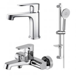 AQ1210CR ОБЕРОН смеситель для раковины 98, без донного клапана + AQ1240CR ОБЕРОН смеситель для ванны + AQ2014CR ОБЕРОН душевой гарнитур 3jet 60 см