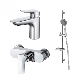 AQ1010CR ВЕГА смеситель для раковины 97 без донного клапана + AQ1060CR ВЕГА смеситель для душа + AQ2011CR ВЕГА душевой гарнитур 3jet 73см