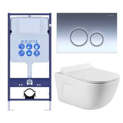 Комплект унитаз с инсталляцией, кнопкой и сиденьем микролифт Aquatek Дива SET AQUATEK ДИВА-018 4в1 безободковый купить с доставкой. 100% Оригинал. Гарантия!