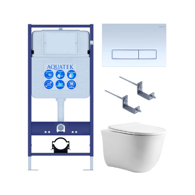 Комплект унитаз с инсталляцией, кнопкой и сиденьем SET AQUATEK КЛАССИК cm-021 4в1 безободковый купить с доставкой. 100% Оригинал. Гарантия!