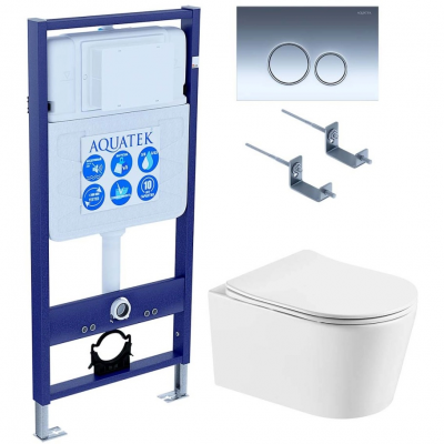 Комплект унитаз с инсталляцией, кнопкой и сиденьем Aquatek Оберон SET AQUATEK ОБЕРОН T KDI18 безободковый купить с доставкой. 100% Оригинал. Гарантия!