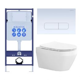 Комплект унитаз с инсталляцией, кнопкой и сиденьем микролифт Aquatek Лея SET AQUATEK ЛЕЯ cm-013 4в1 безободковый