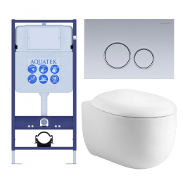 Комплект унитаз с инсталляцией, кнопкой и сиденьем микролифт Aquatek Альтаир SET AQUATEK АЛЬТАИР cm-019 4в1 безободковый