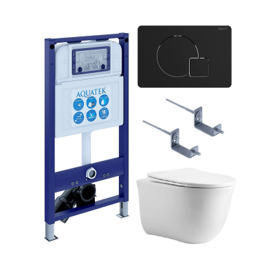 Комплект унитаз с инсталляцией, кнопкой и сиденьем SET AQUATEK КЛАССИК cm-069 4в1 безободковый купить с доставкой. 100% Оригинал. Гарантия!