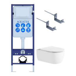 Комплект унитаз с инсталляцией и сиденьем микролифт Set AQUATEK ЕВРОПА New-017 3в1 безободковый