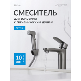 AQ1812BGM НИКА смеситель для раковины 90 без донного клапана с гигиеническим ручным душем, оружейная сталь