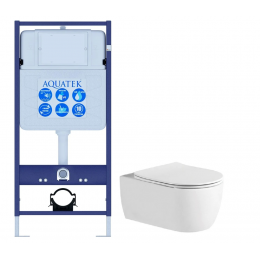 Комплект унитаз с инсталляцией и сиденьем микролифт Aquatek Европа Set AQUATEK ЕВРОПА New безободковый